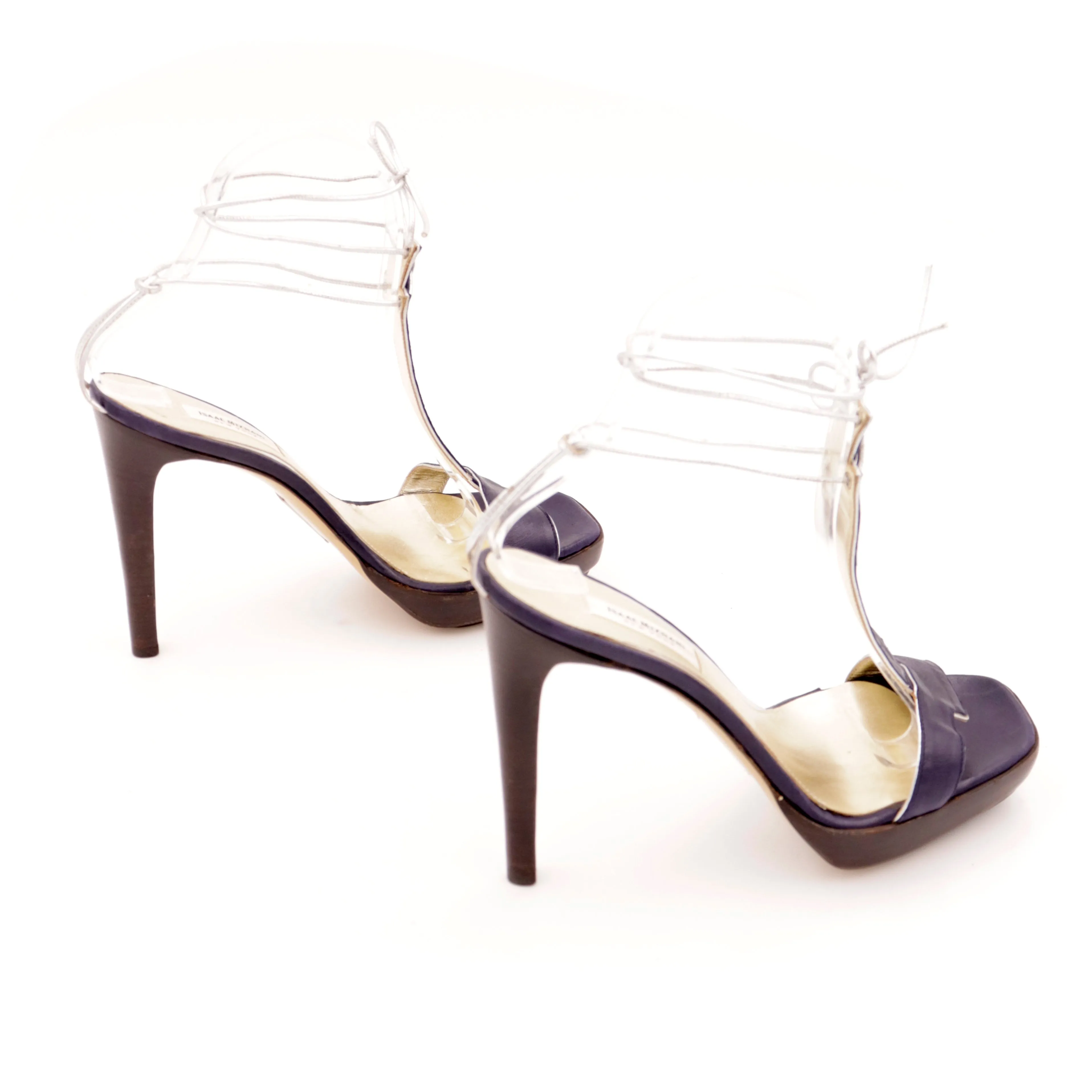 1990s Isaac Mizrahi Navy Blue Platform Heels W/ Silver Ankle Straps