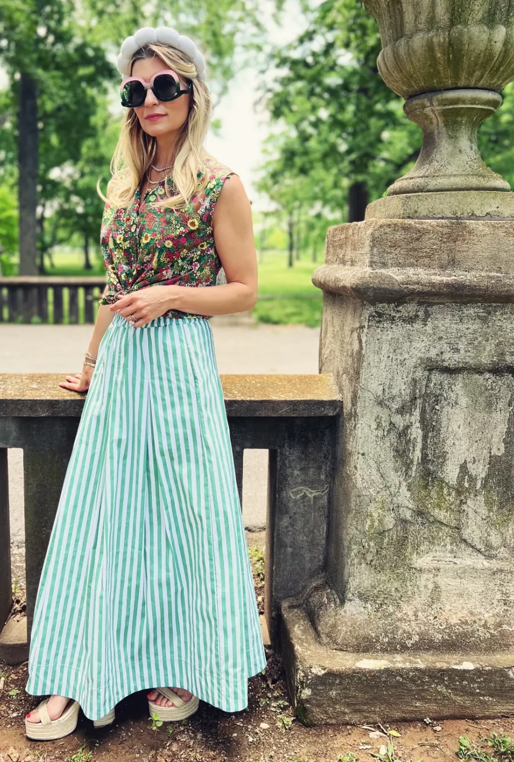 Awning Stripe Maxi Skirt - Green