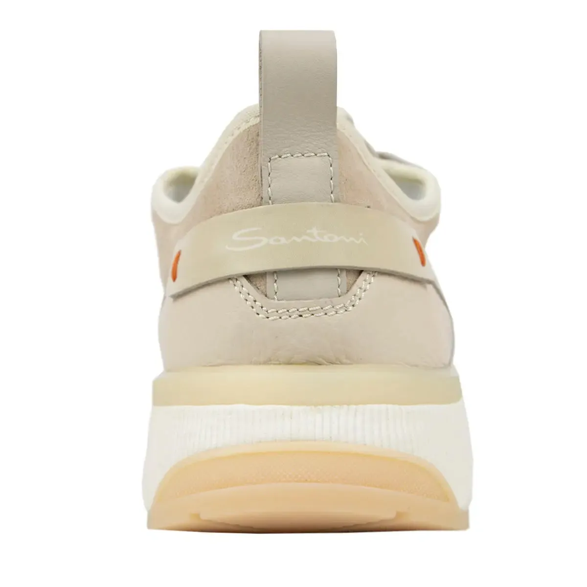 Beige Tumbled Leather and Suede Sneaker