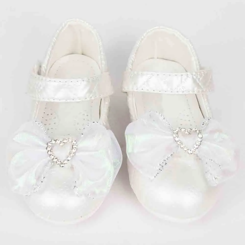 Bow Embellished Velcro Closure Ballerina-Blue, White & Black