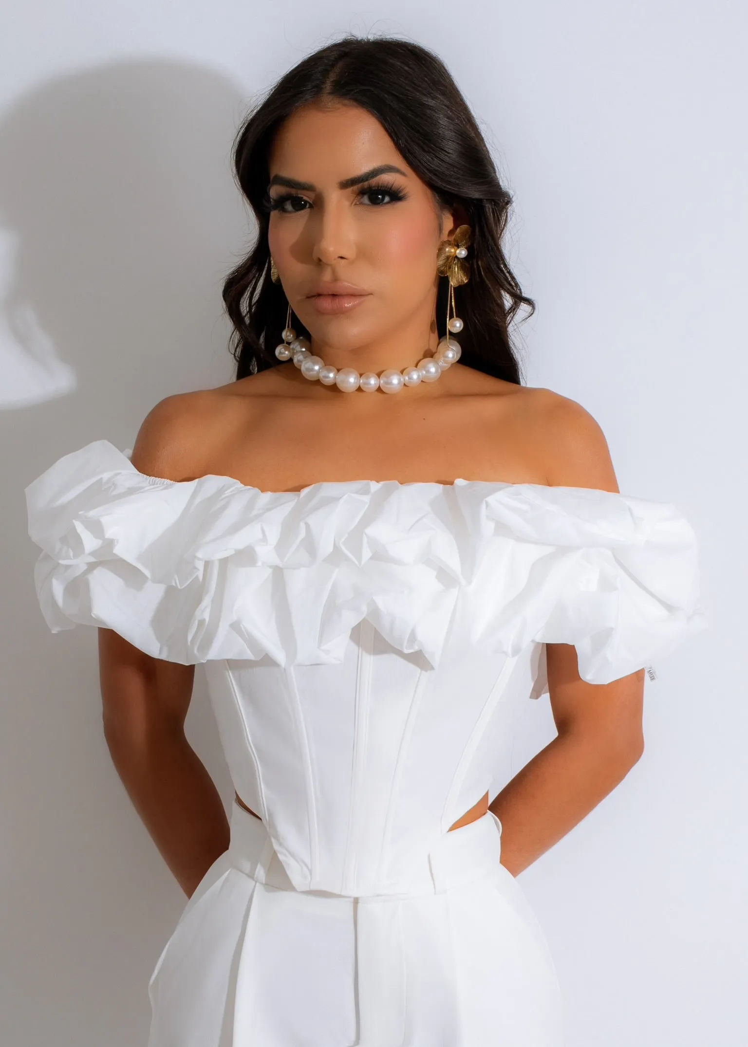 Can't Hide From Me Ruffle Corset White