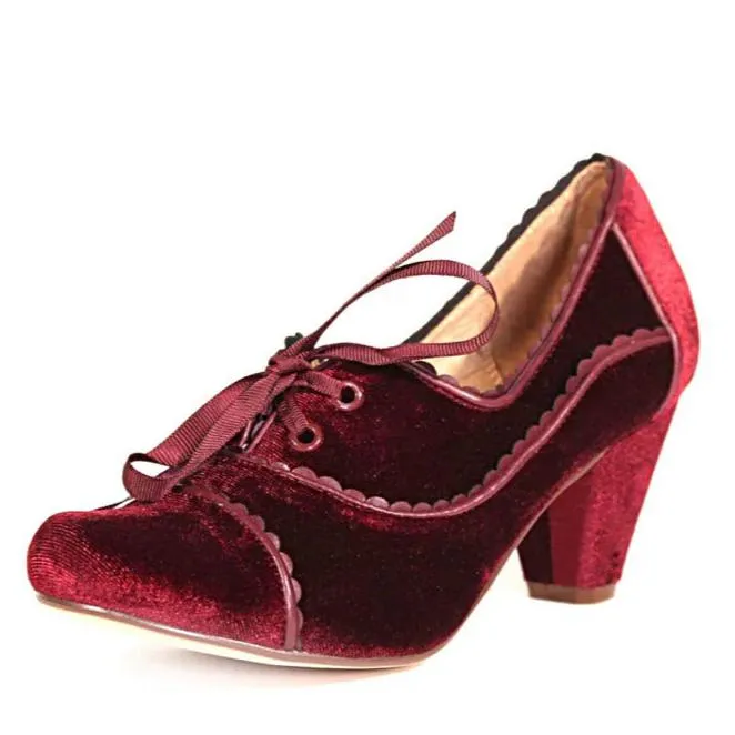 Chelsea Crew Burgundy Wine Velvet Retro French Heel Shoes