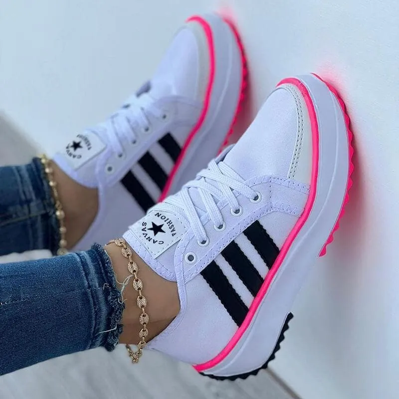 Color-blocking Lace-up Platform Sneakers