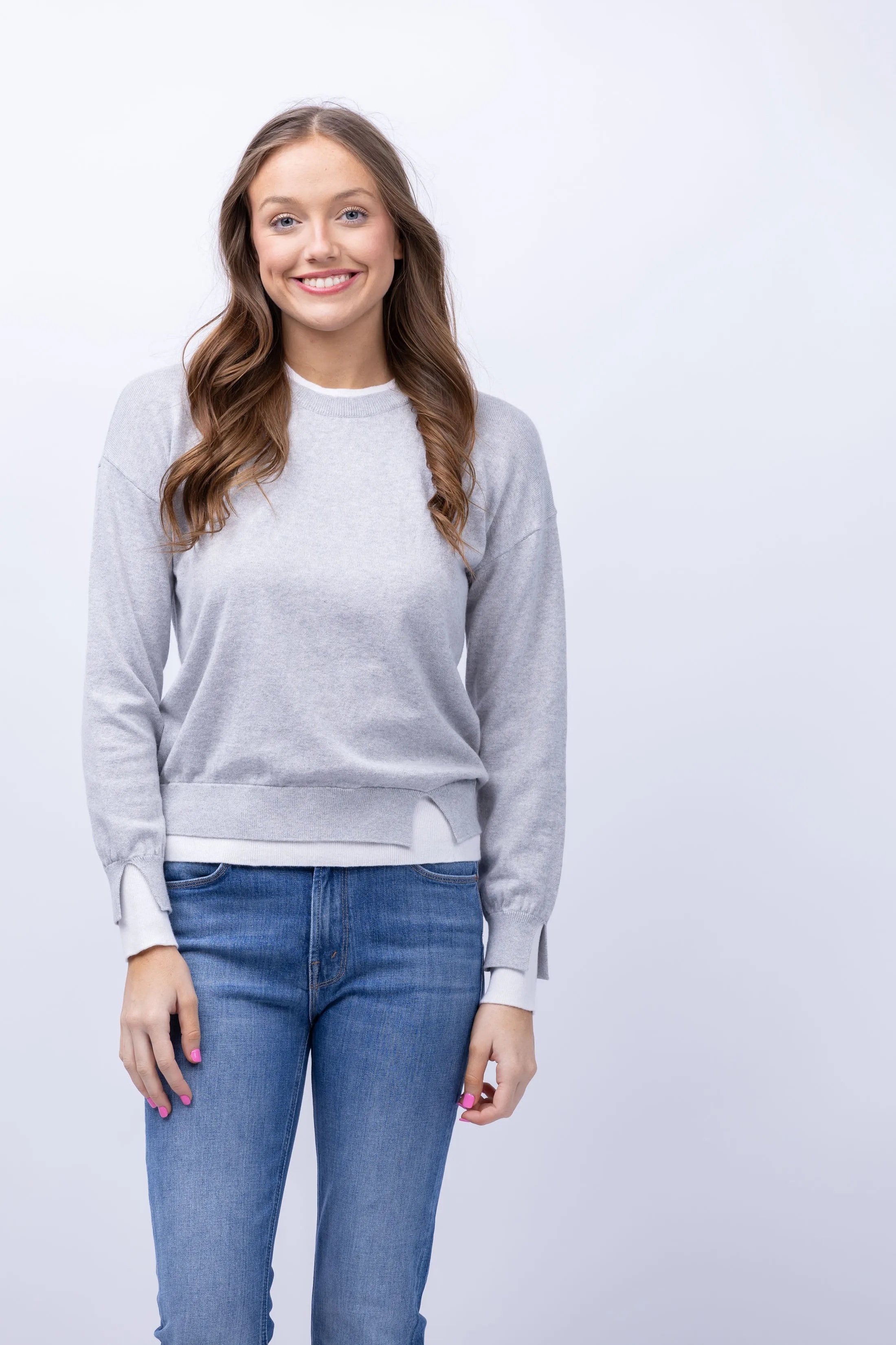 Elliott Lauren Double Layer Sweater in Heather Grey