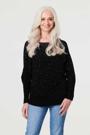 Embellished Long Sleeve Knit Top