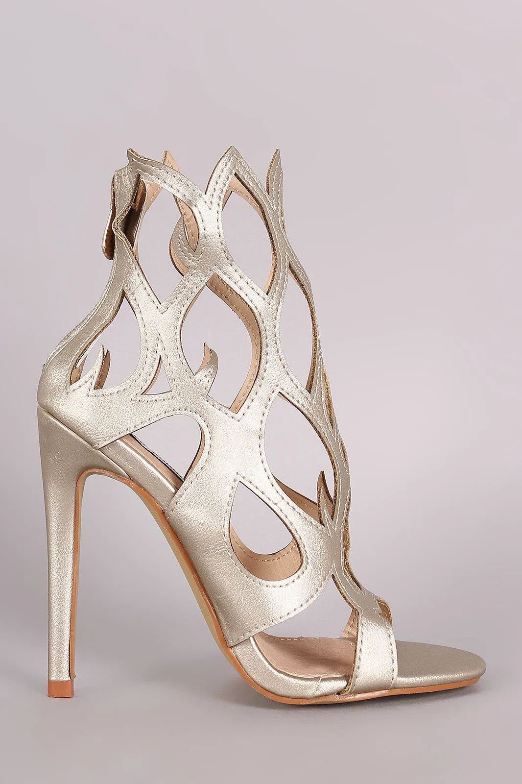 Fire Shaped Cutout Open Toe Stiletto Heel