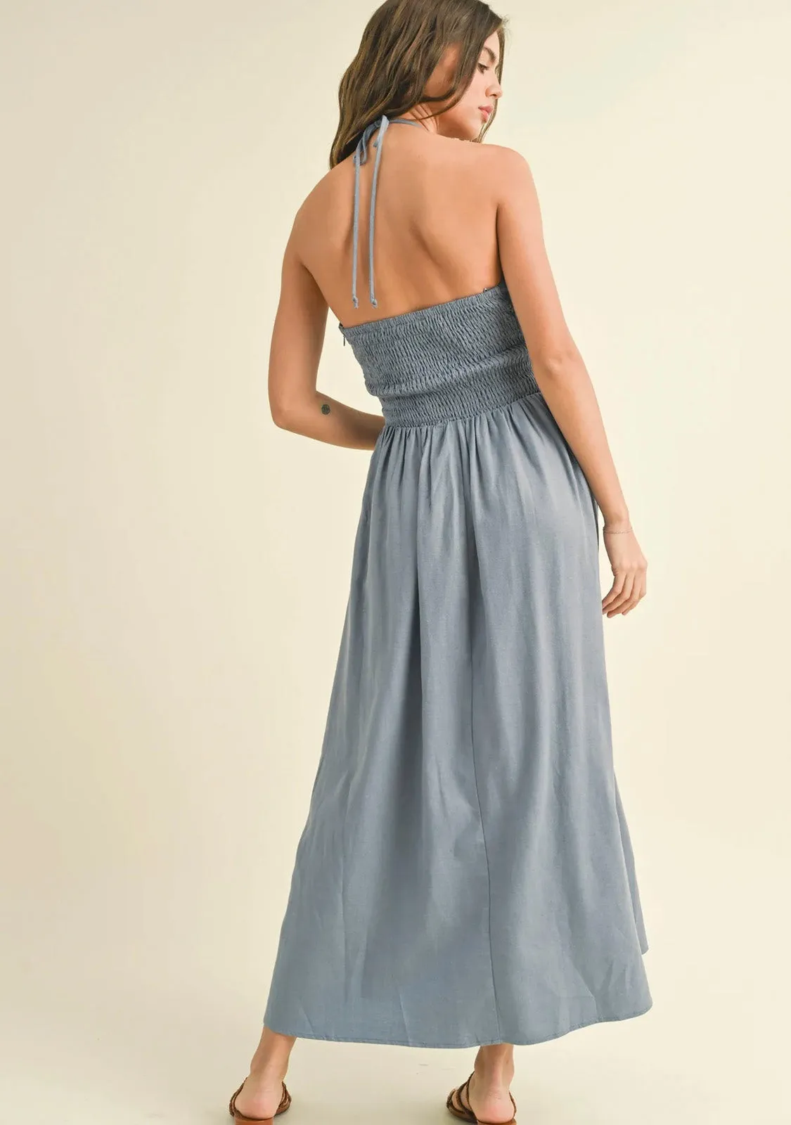 Knotted Front Halter Neck Dress