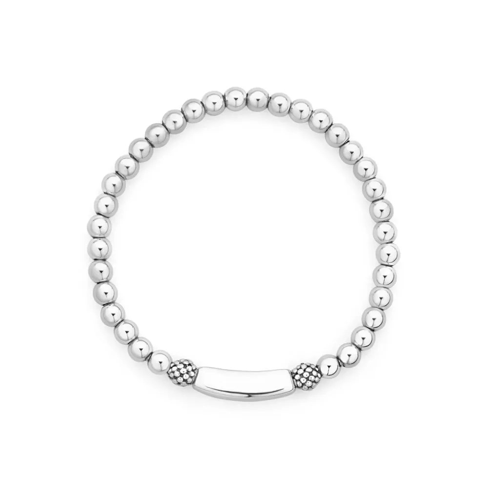 Lagos Signature Caviar Silver Station Stretch Bead Bracelet