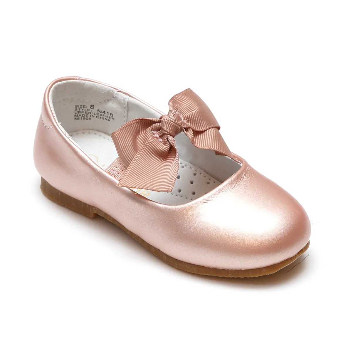 L'Amour Girls Pauline Bow Leather Special Occasion Flat