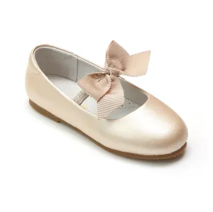 L'Amour Girls Pauline Bow Leather Special Occasion Flat