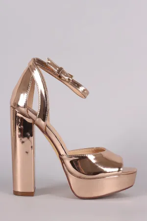 Liliana Metallic Peep Toe Ankle Strap Platform Chunky Heel