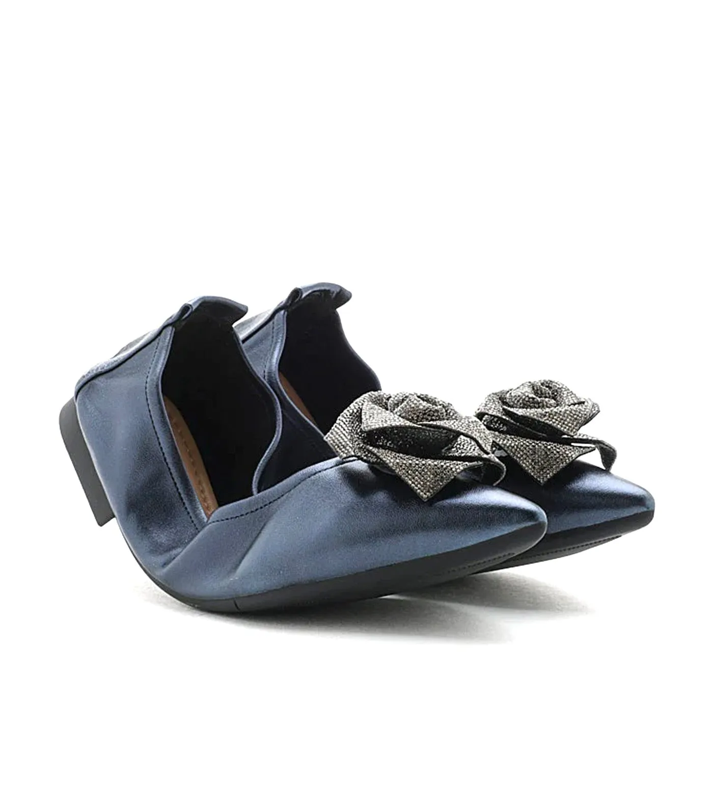 Marianna Crystal Embellished Rose Foldable Flats Blue