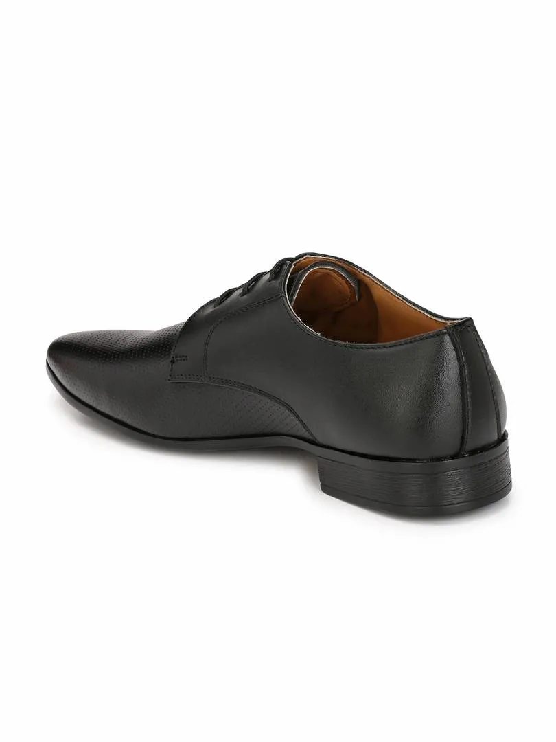 Men's Black Punch Derby Synthetic Leather Formal Shoes