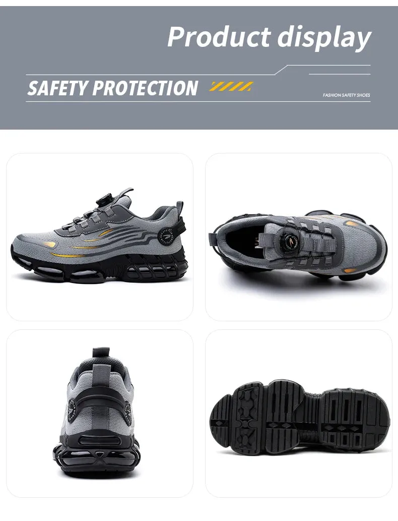 Men's Rotating Button Steel Toe Work Shoes, Anti-smash, Anti-puncture