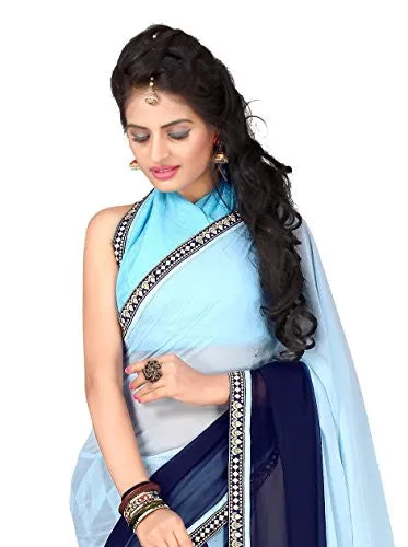 Oomph! Women's Georgette Sarees Party Wear/Fancy Georgette Sarees/Printed Georgette Sarees - Sku Blue &amp; Denim Blue