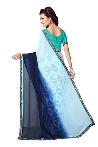 Oomph! Women's Georgette Sarees Party Wear/Fancy Georgette Sarees/Printed Georgette Sarees - Sku Blue &amp; Denim Blue