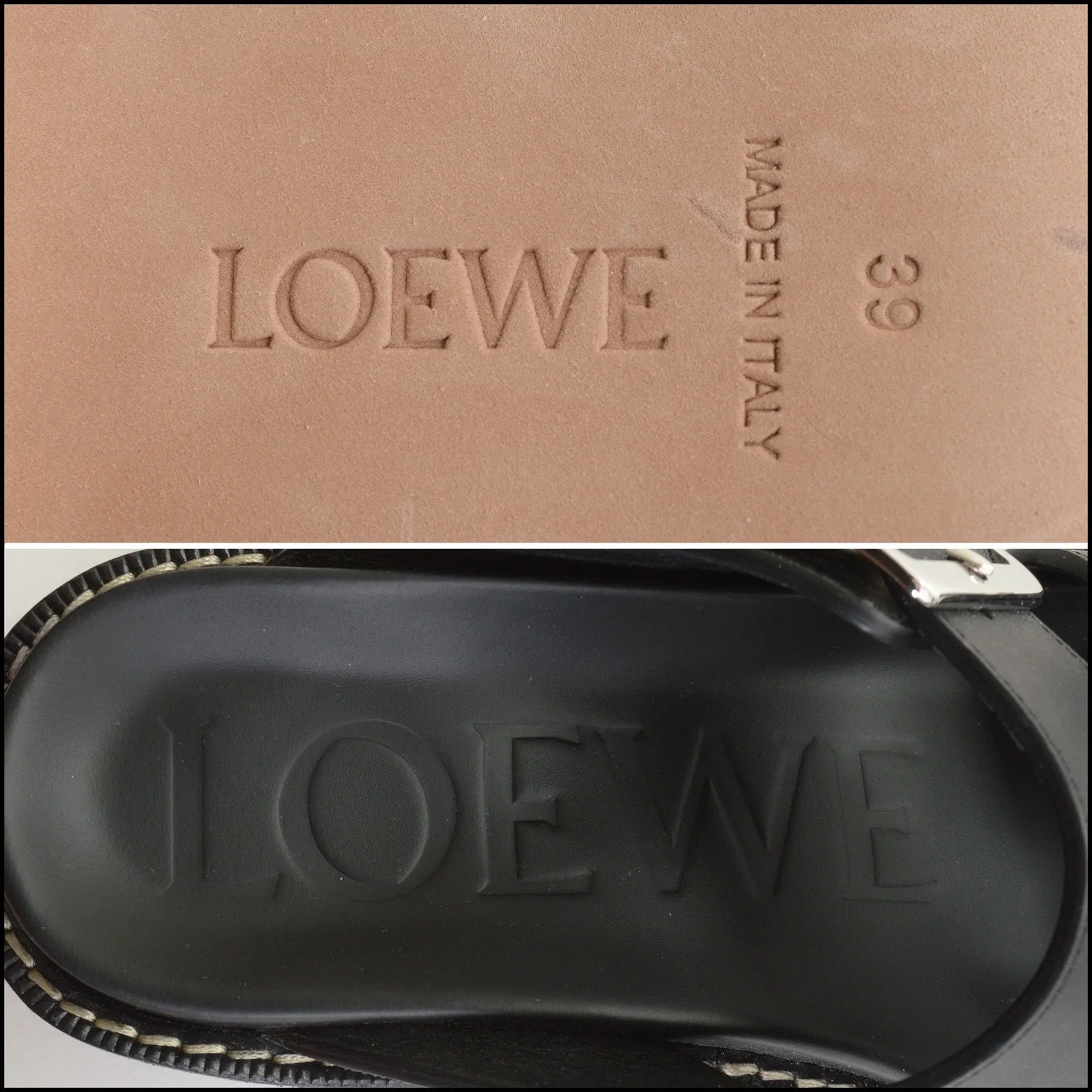 RDC14213 Authentic LOEWE Black Leather Ease Heels Buckle Sandal Size 8.5