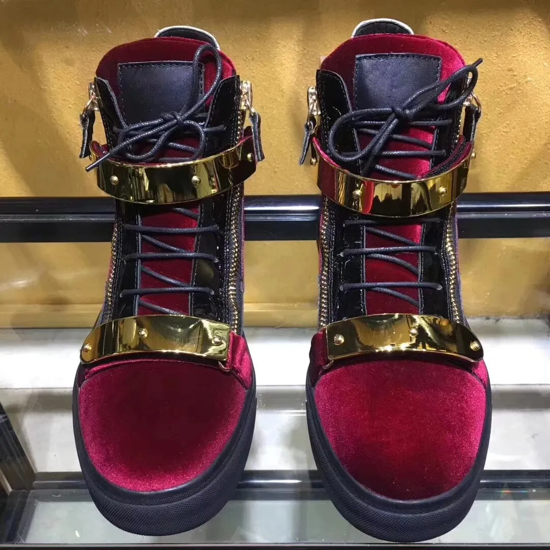 Red Flock Metal Buckle Sneakers