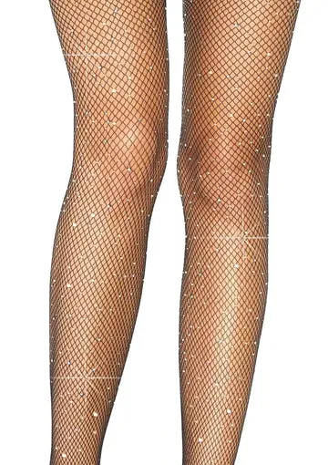 Rhinestone Fishnet Suspender Hose in Black