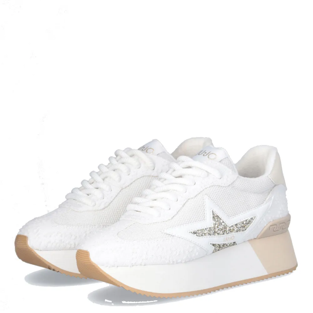 Scarpe Donna LIU JO Sneakers Platform Dreamy 03 in Denim e Brighty Mesh White e Light Gold