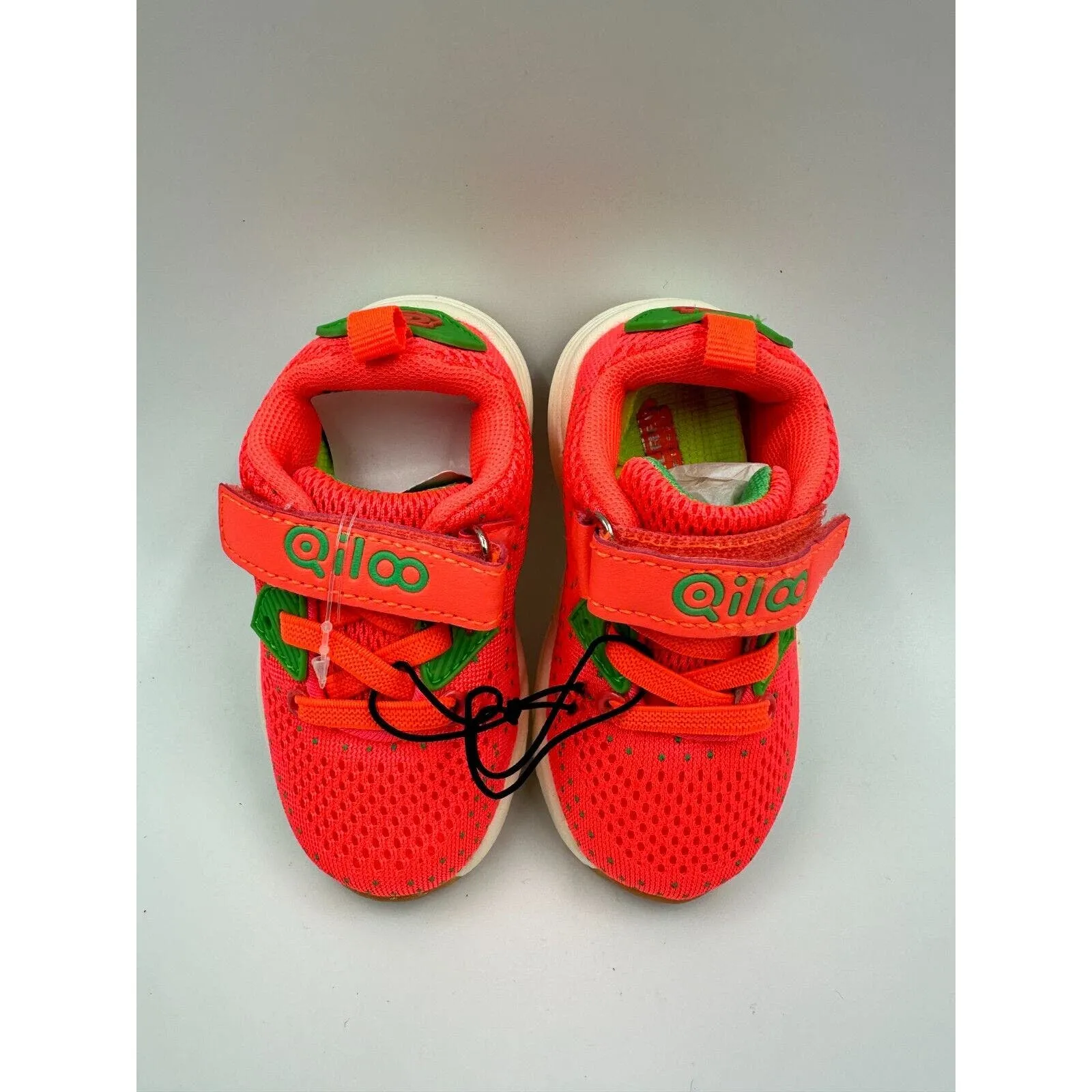 Small Kid Size 6, Orange with Green Accent Slip-ons with Straps