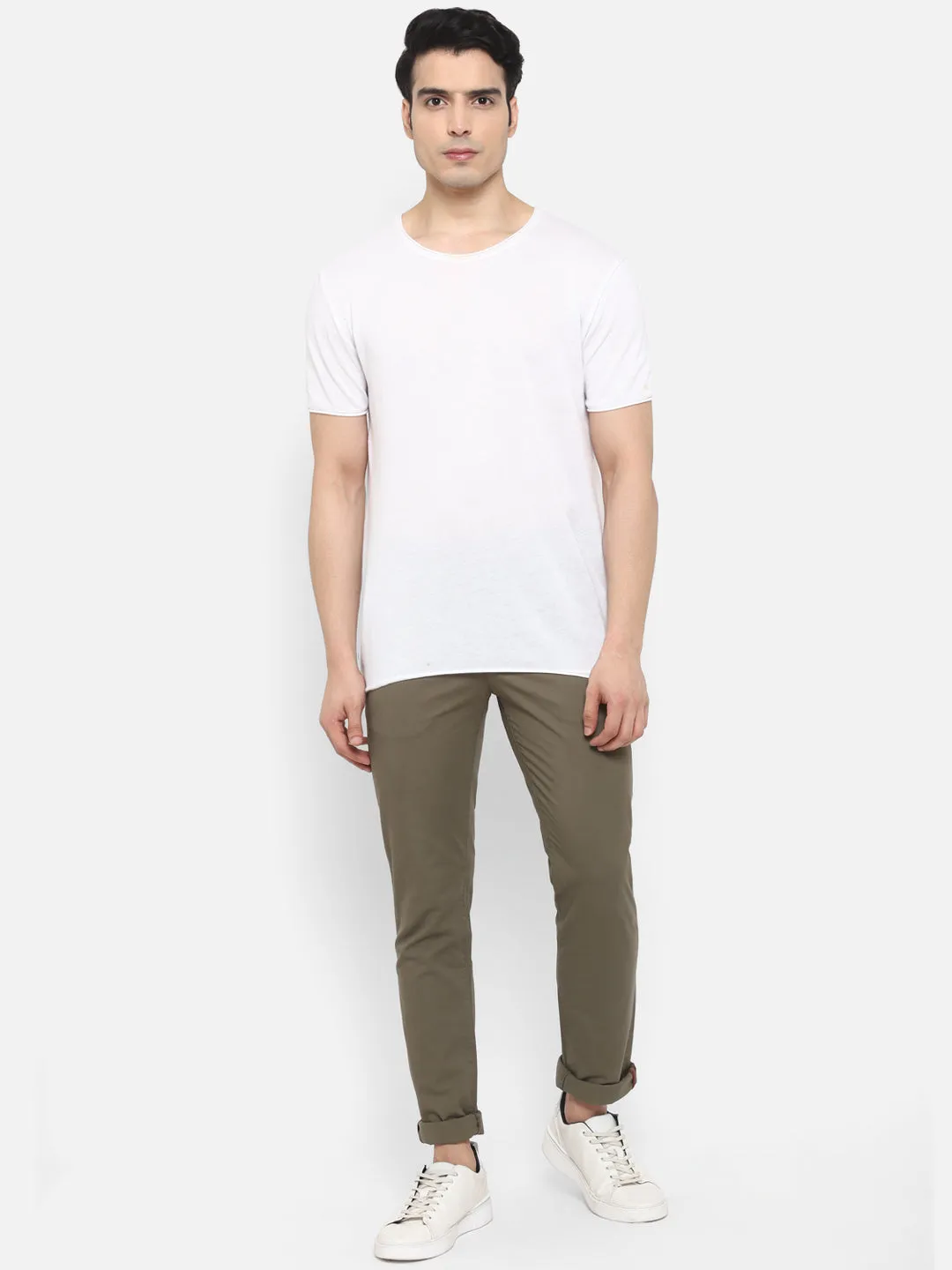 Solid Olive Slim Fit Causal Trouser