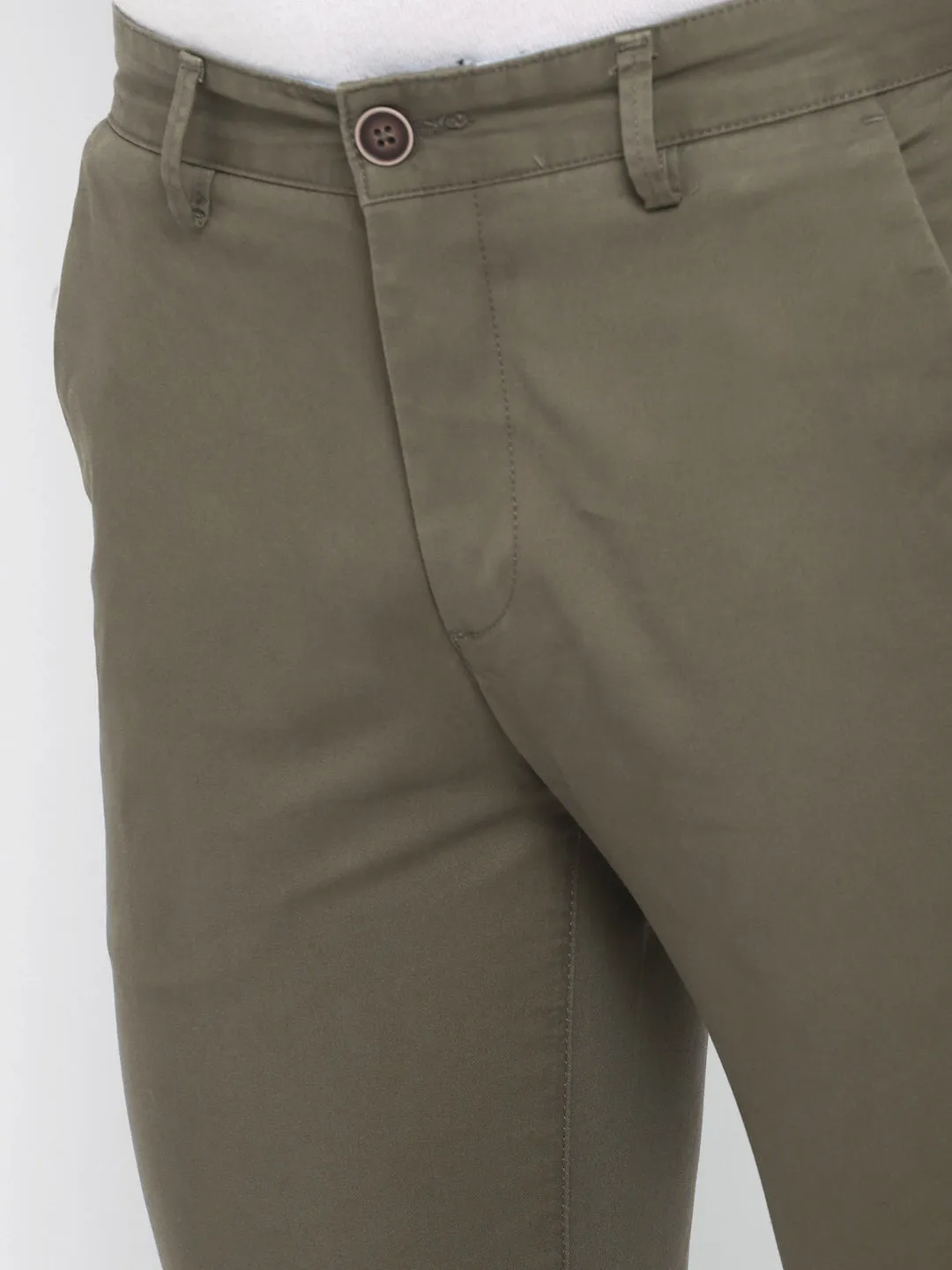 Solid Olive Slim Fit Causal Trouser