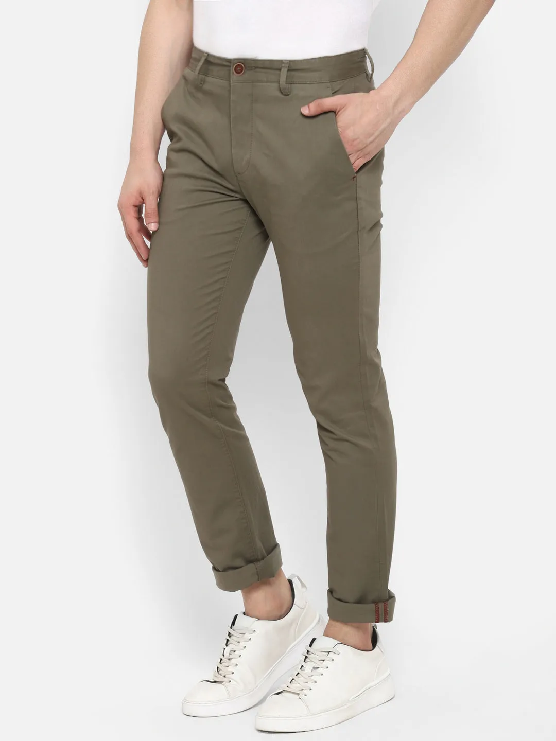 Solid Olive Slim Fit Causal Trouser