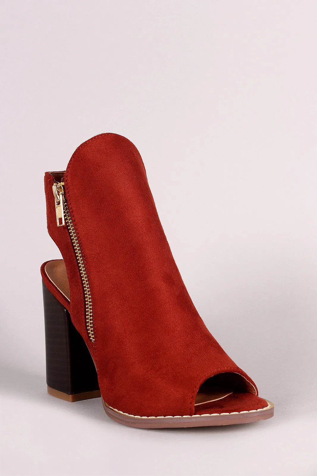 Suede Double-Side Zipper Peep Toe Booties