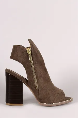 Suede Double-Side Zipper Peep Toe Booties